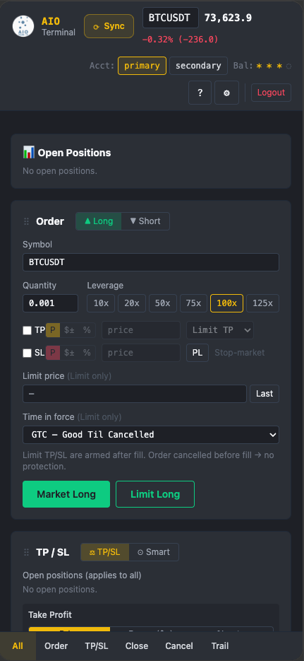 AIO Terminal Mobile View