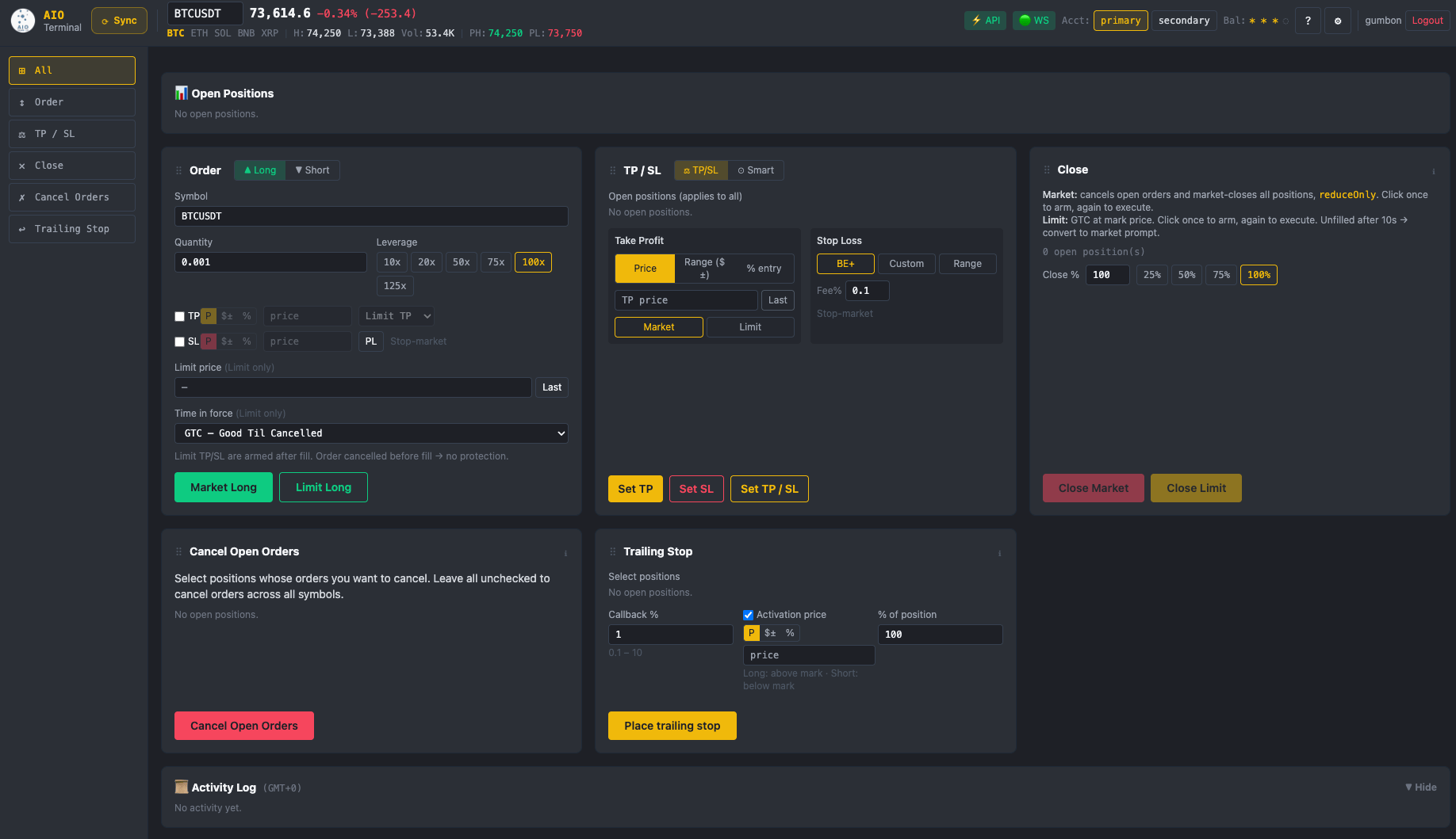 AIO Terminal — Binance Futures Trading Dashboard