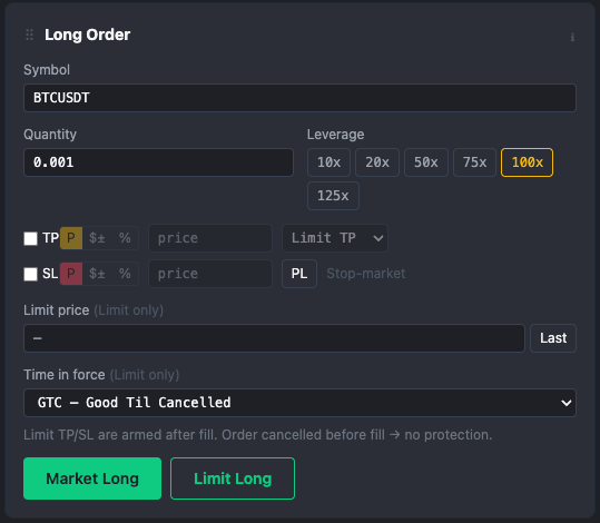 AIO Terminal Long Order Tab